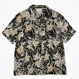 vtg womens shirt boho animal print black white maximalist bold cabana jordan L